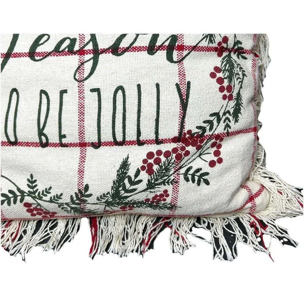 Christmas Throw Pillow Tis The Season Jolly Holly Maroon Berries ZIPS 19